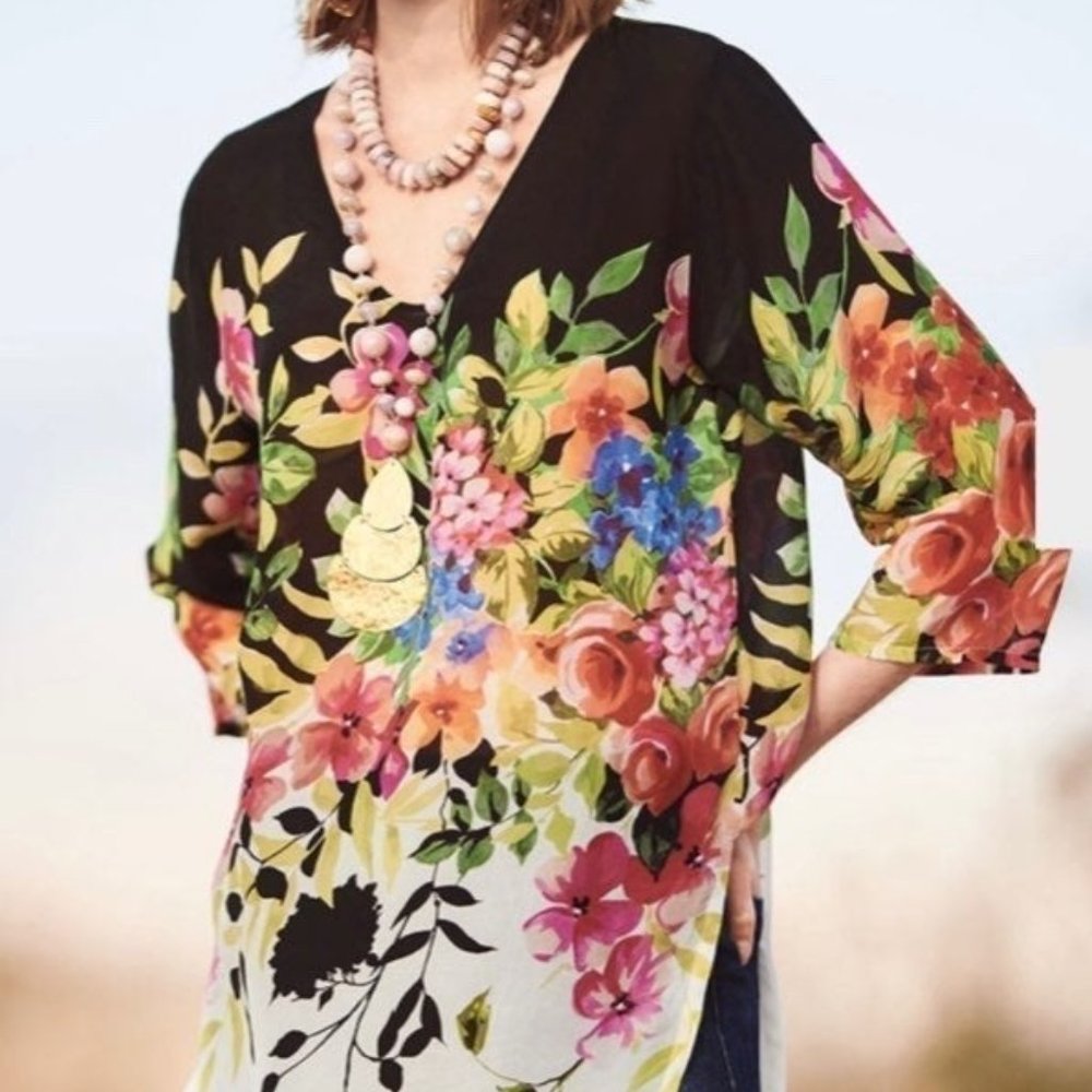 Johnny Was Betty Floral-Print V-Neck Top